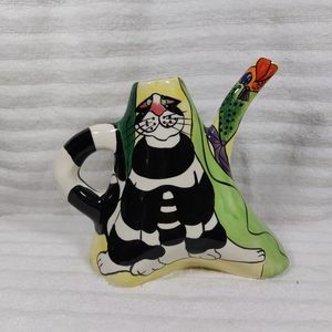 SWAK By Lynda Corneille Clancey Signed The Cat Teapot Whimsical Missing Lid